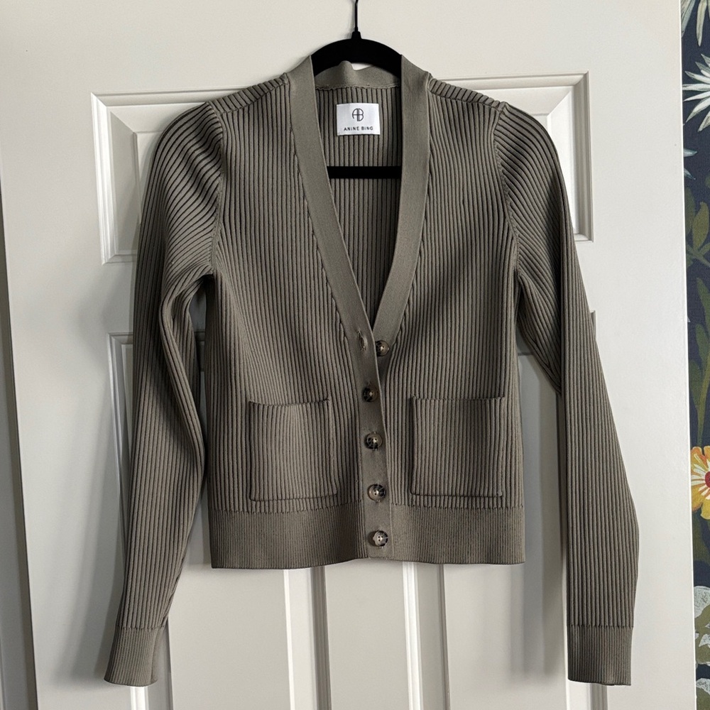 Anine Bing structured Ribbed Olive Cardigan Sweater